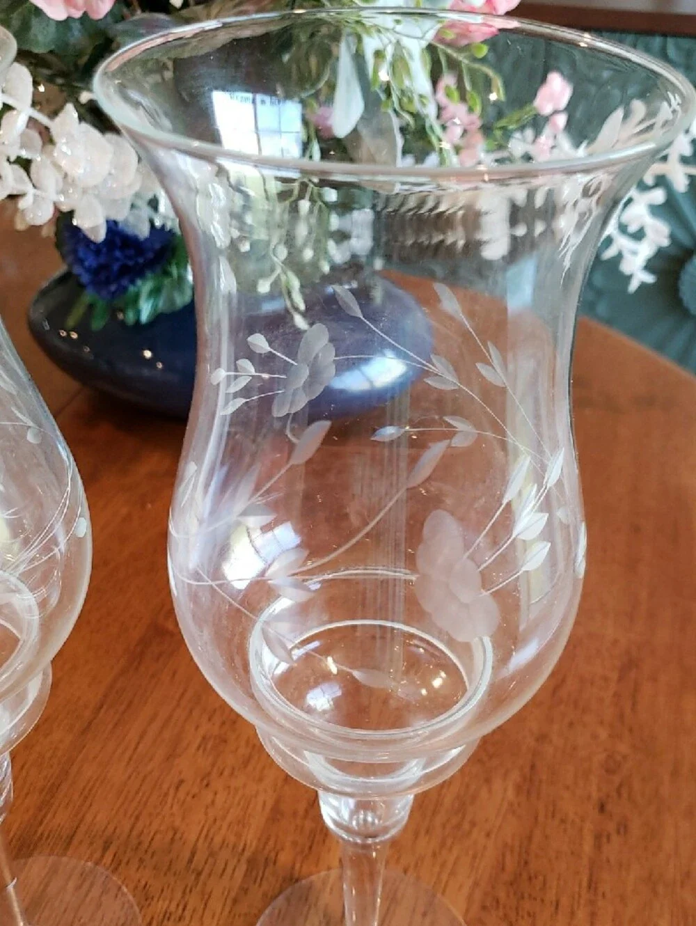 Princess House Heritage Hurricane Candle Holders - Etched Glass